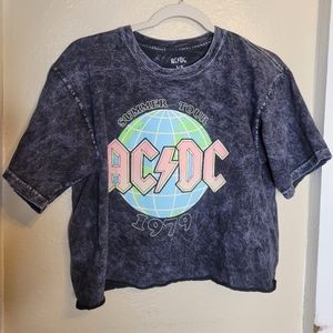 ACDC Womens Crop Top Tshirt Large Summer Tour 1979 Rock Band Music
